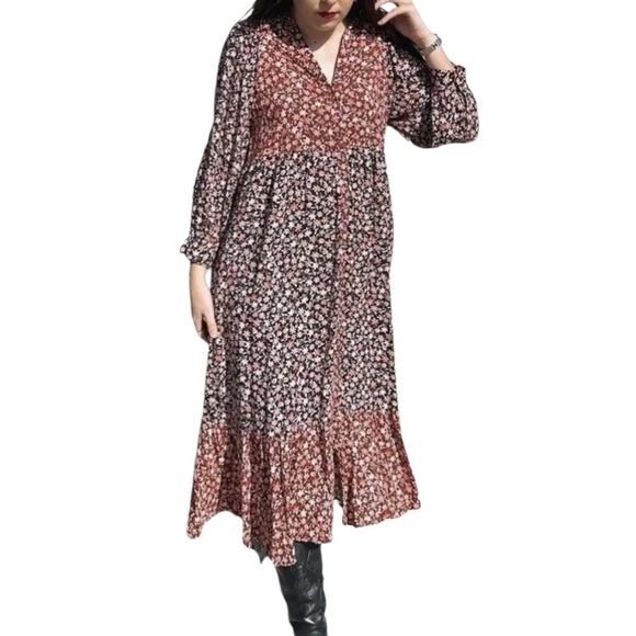 Zara Floral Printed Midi Mixed Pattern Balloon Sleeve Shirt Dress - Picture 8 of 16